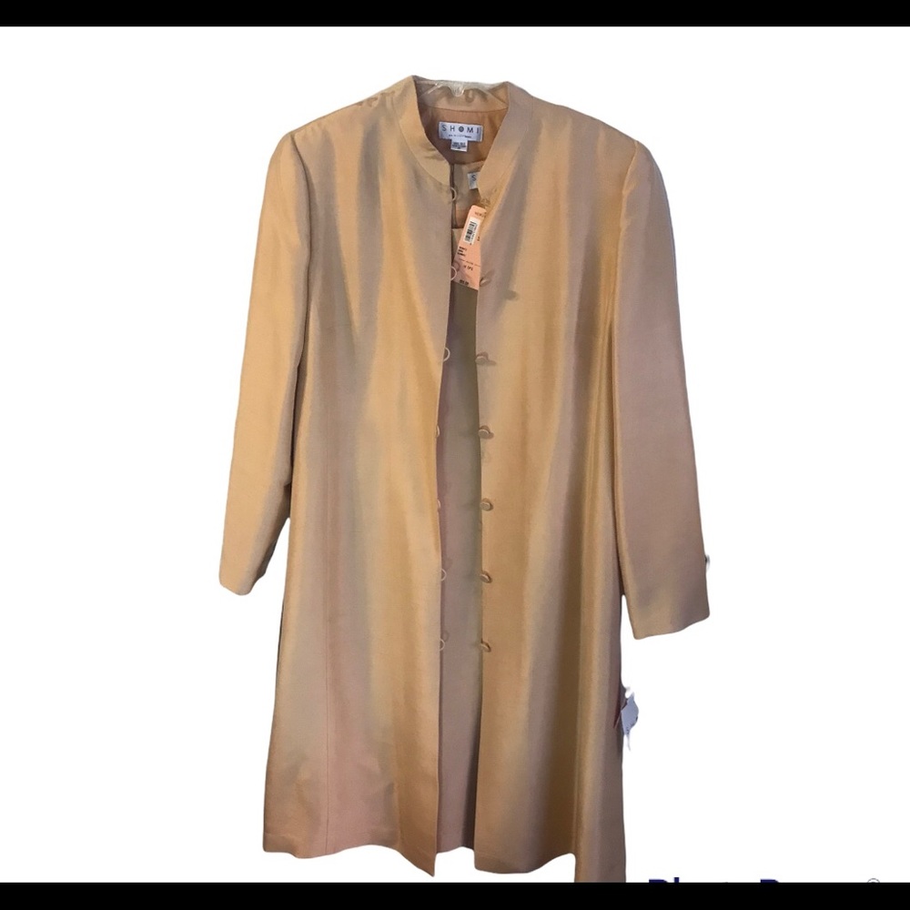 Shomi 100% Silk Salmon Sheath and Coat Dress Set  SZ 16 NWT